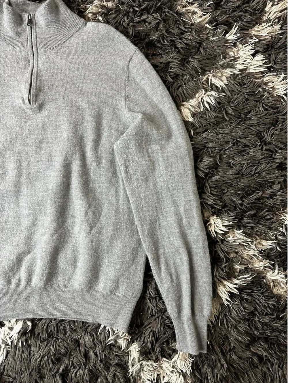 Christian Lacroix 100% Extrafine Merino Wool 1/4 Zip Sweater Gray Mens Medium